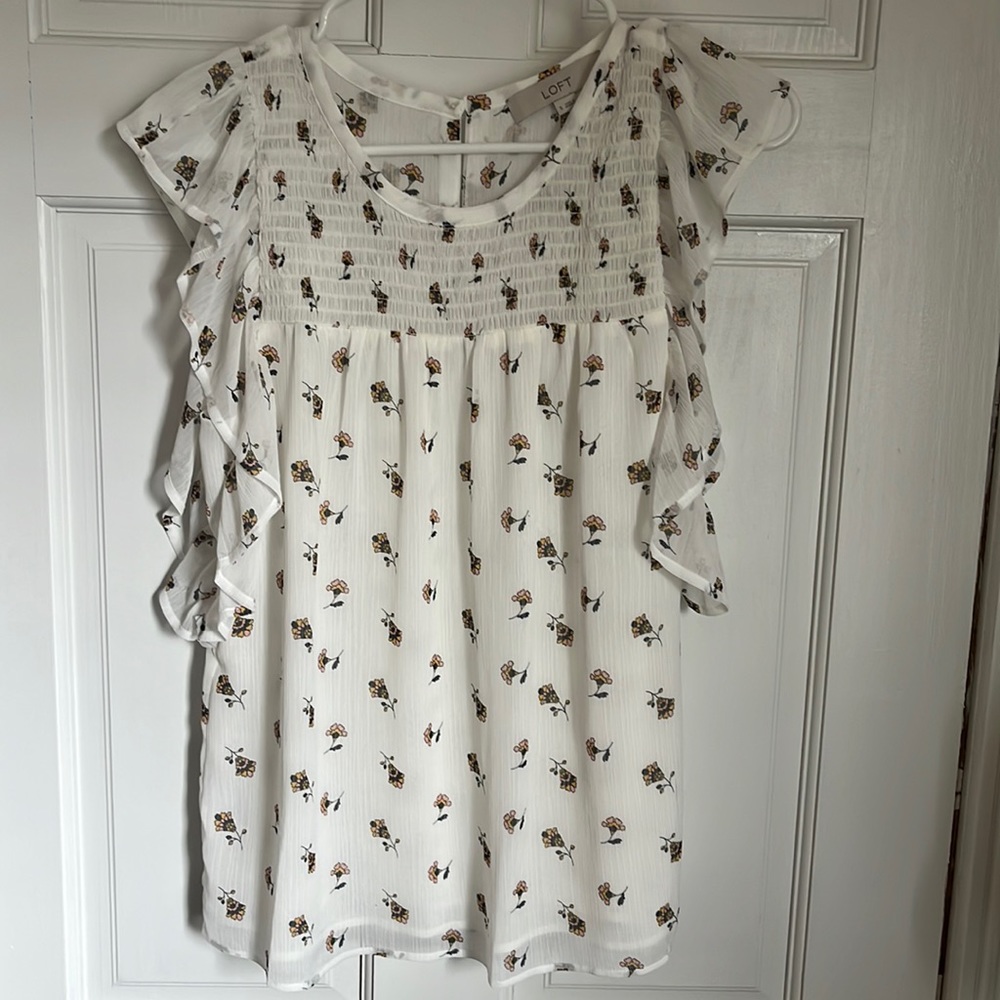 Loft white floral top size small
